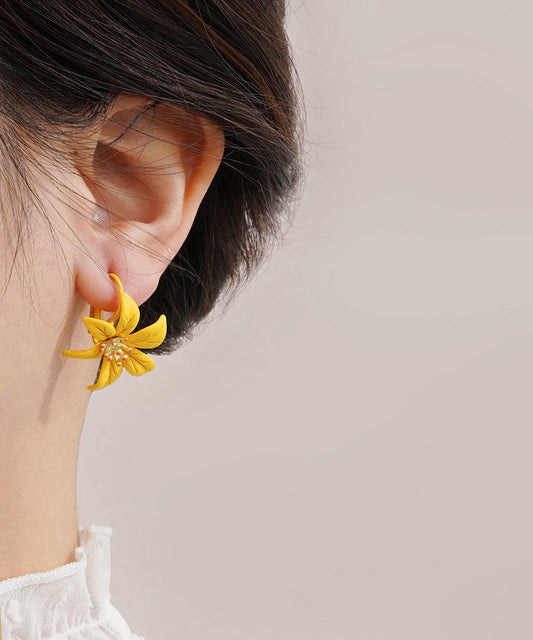 Yellow Asymmetricar Lily Stud Earrings