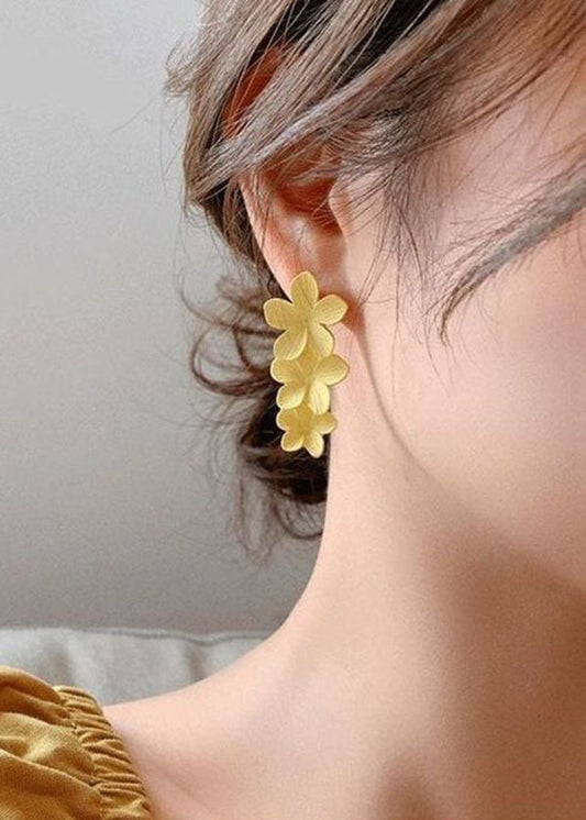 Yellow Layered Design Metal Drop Earrings