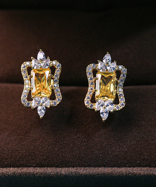 Yellow Sterling Silver Overgild Zircon Stud Earrings