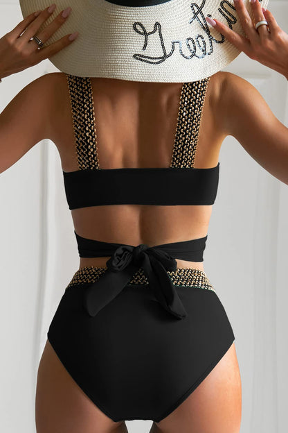 Luz® | Gold-colored Bikini With Cross Straps and a High Waist