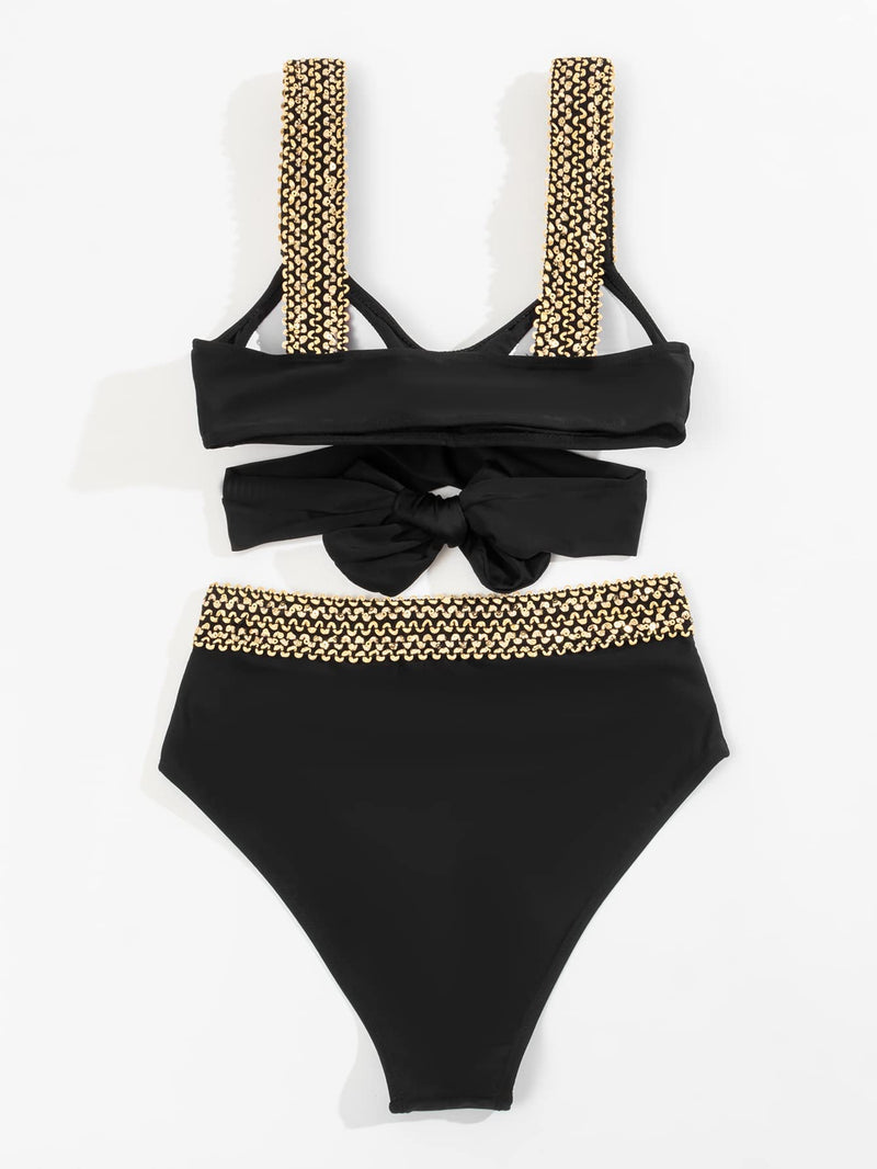 Luz® | Gold-colored Bikini With Cross Straps and a High Waist