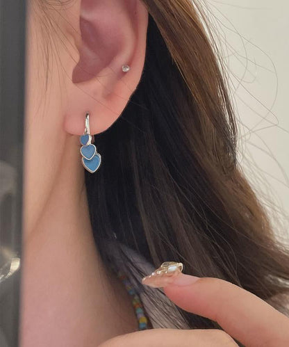 Blue Stainless Steel Ename Glaze Love Hoop Earrings