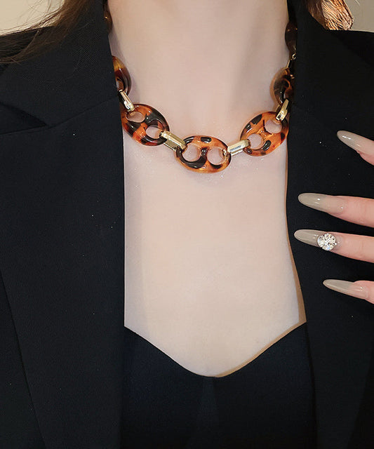 Collar Coffee Acrylic Hollow Necklace Alloy Out