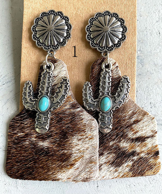 Colorblock Animal Leather Hair Metal Drop Earrings