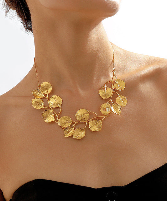 Gold Metal Alloy Leaves Princess Necklace Yi009