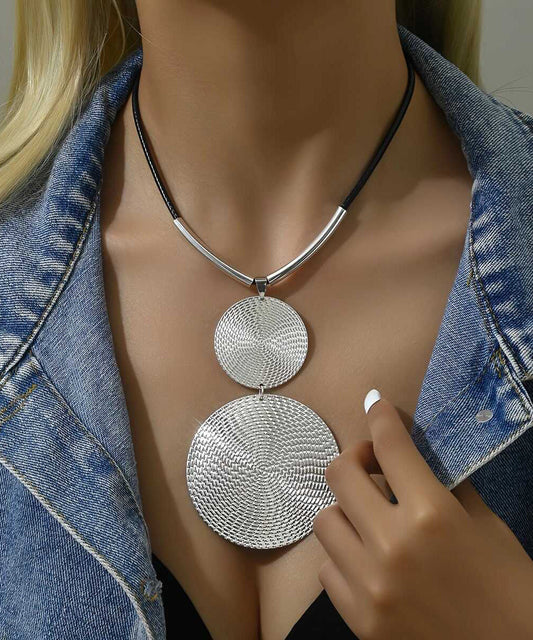 Metal Pendant Silk Asymmetrical Necklace