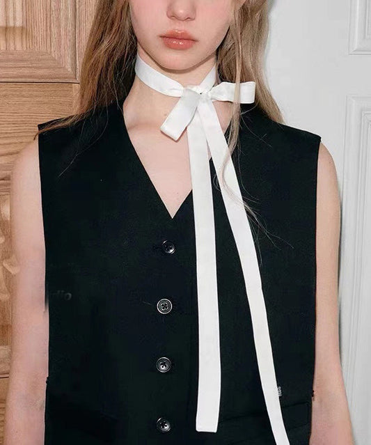 White Cloth Bow Ribbon Necklace Yu008
