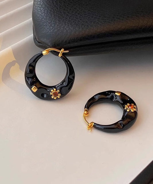 Black Copper Alloy Enamel Drop Glaze C Shaped Hoop Earrings