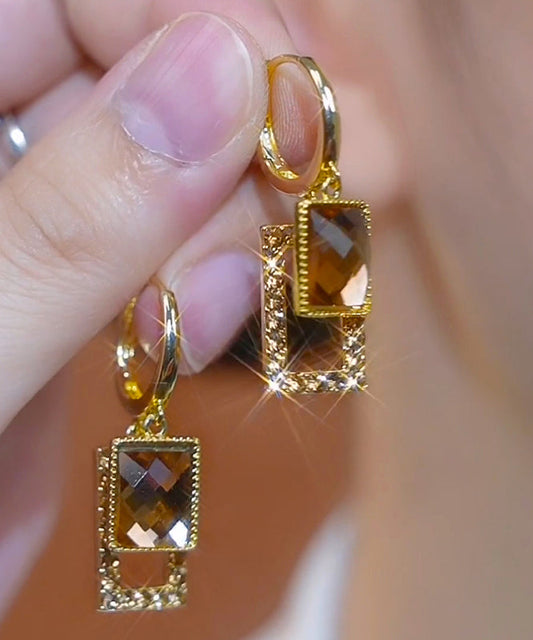 Coffee Sterling Silver Alloy Zircon Square Drop Earrings