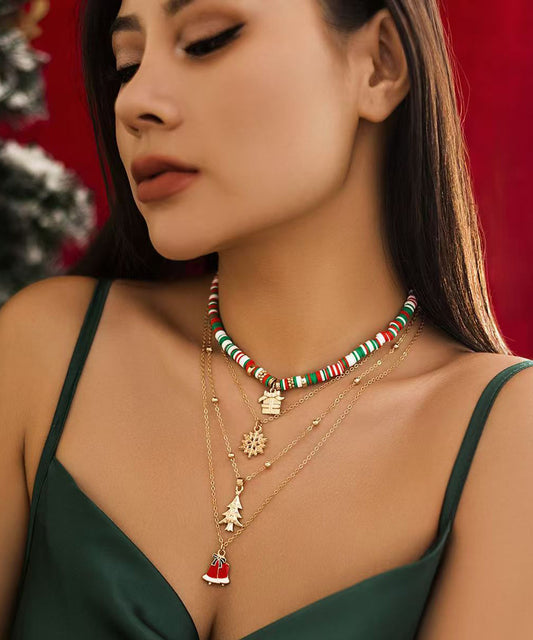 Colorblock Alloy Multilayer Four Piece Set Pendant Necklace Ra007