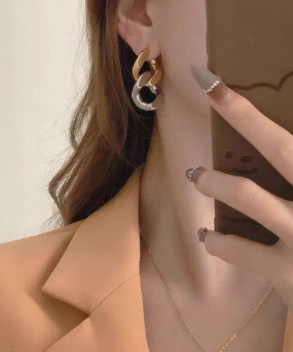 Colorblock Metal Overgild Patchwork Hoop Earrings