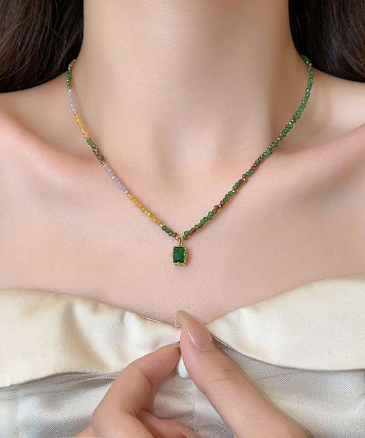 Colorblock Sterling Silver Overgild Beading Gem Stone Pendant Necklace Ab1075