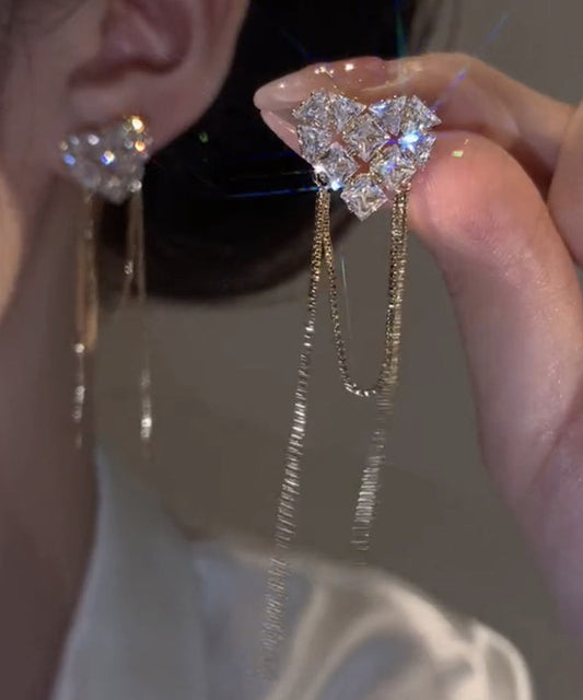 Copper Overgild Zircon Love Tassel Drop Earrings