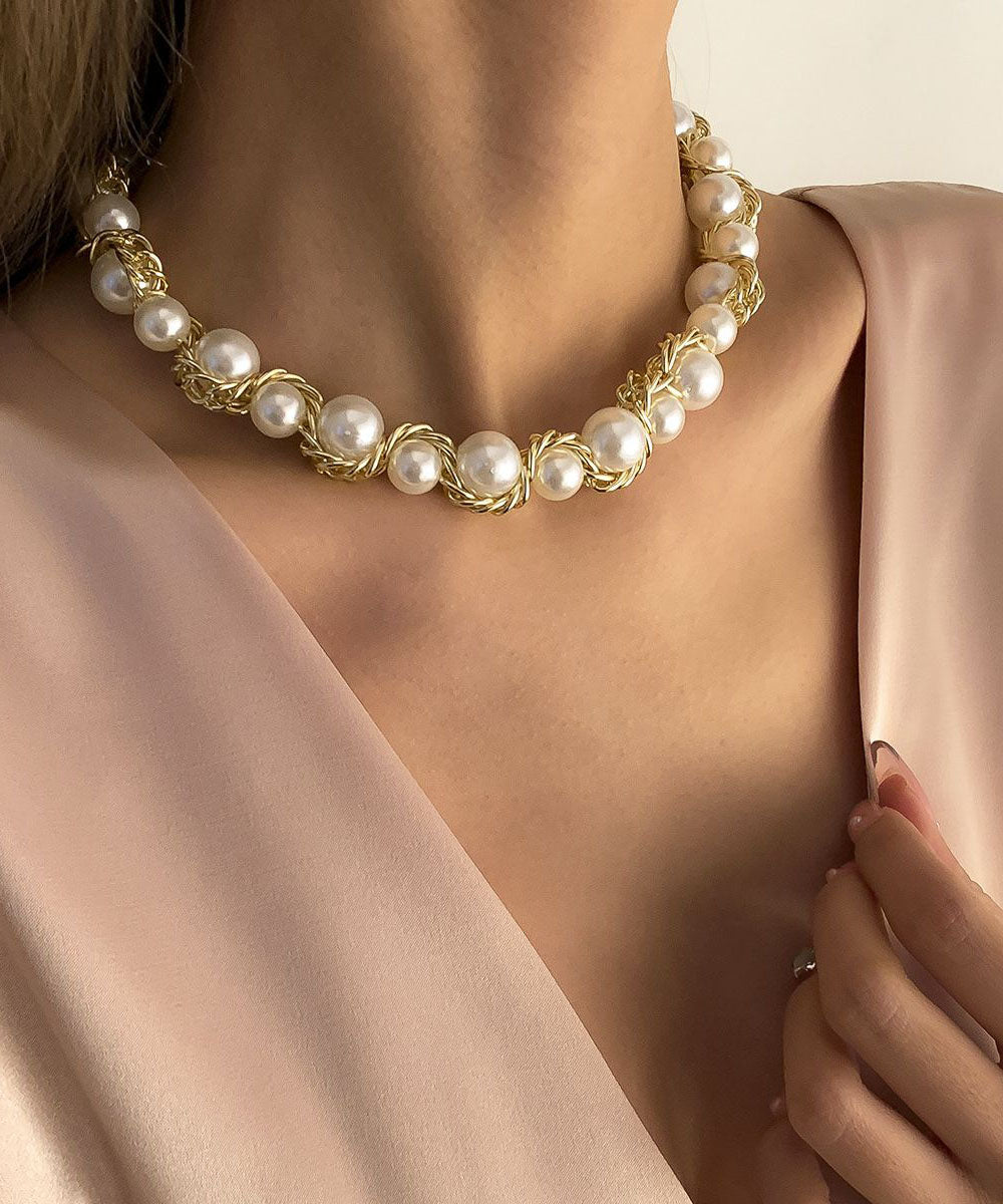 Bead Gold Copper Gratuated Pearl Alloy Necklace