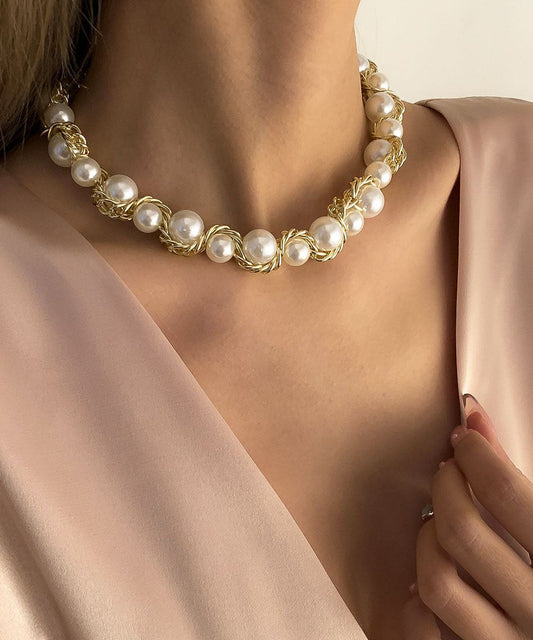 Bead Gold Copper Gratuated Pearl Alloy Necklace