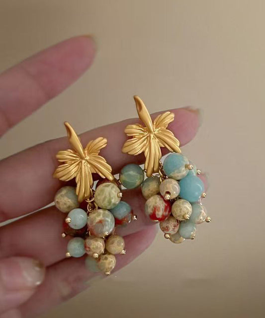 Gold Copper Overgild Turquoise Grape Drop Earrings