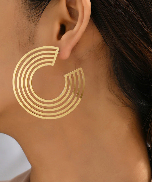 Gold Metal Alloy C-shape Hollow Out Hoop Earrings
