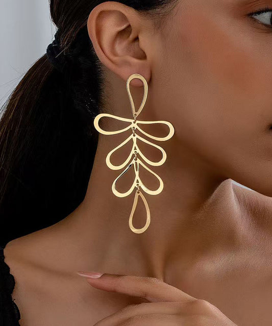 Gold Stainless Steel Alloy Hollow Out Drop Earrings