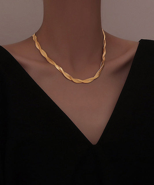 Gold Stainless Steel Overgild Crossing Fried Dough Twists Princess Necklace Yd022