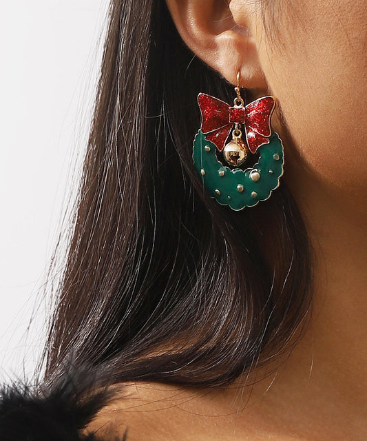 Green Alloy Drip Glaze Bow Drop Earrings