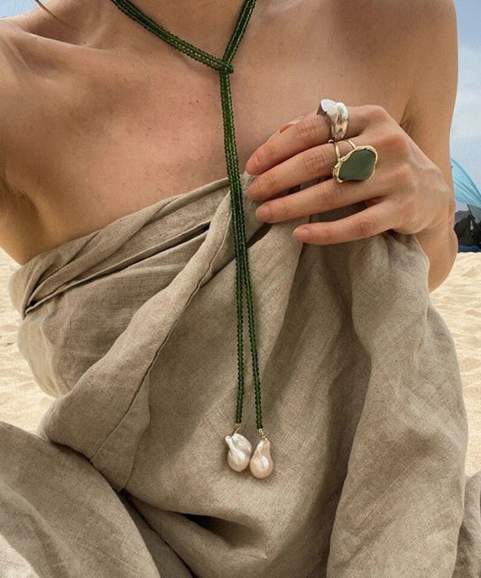 Green Alloy Pearl Beading Pendant Necklace Ya053