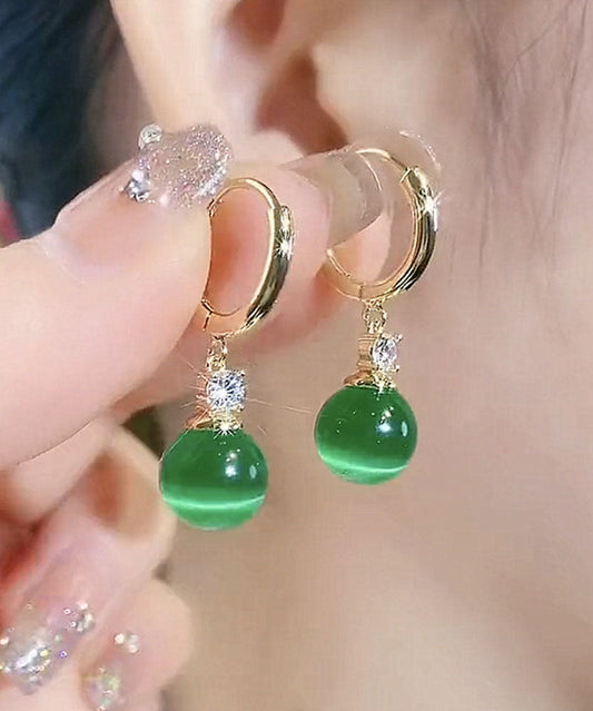 Green Copper Inlaid Opal Drop Earrings
