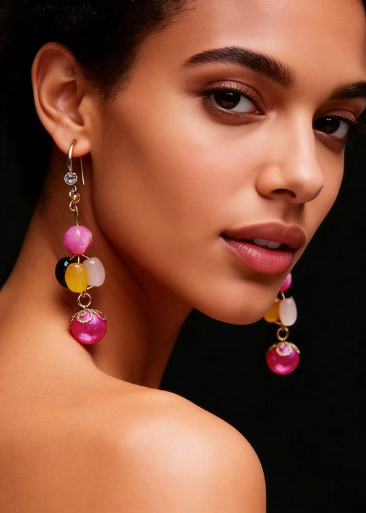 Multicolour Crystal Fine Pearl Drop Earrings