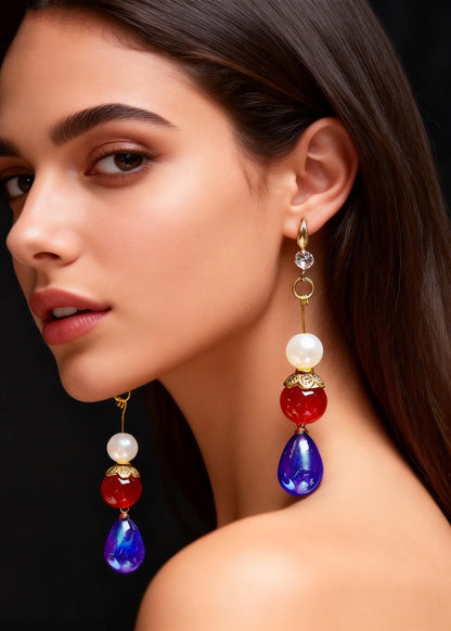 Peacock Blue Droplet Shape Acrylic Drop Earrings