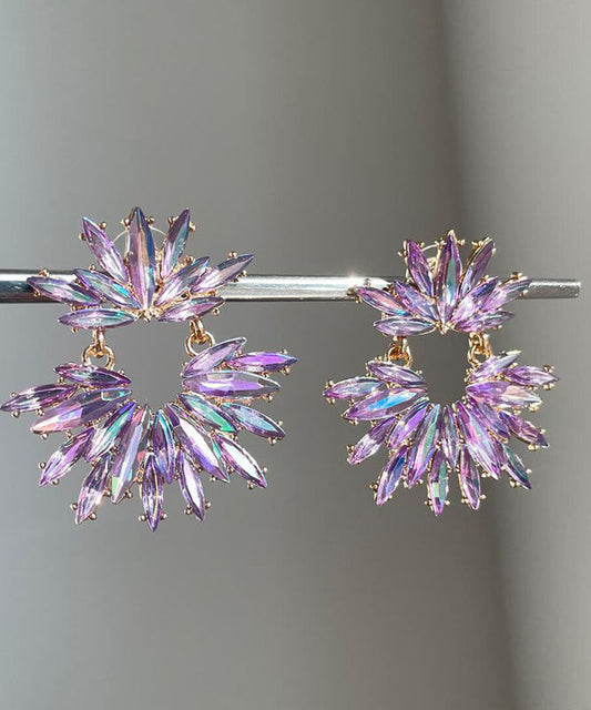 Purple Acrylic Zircon Hoop Earrings