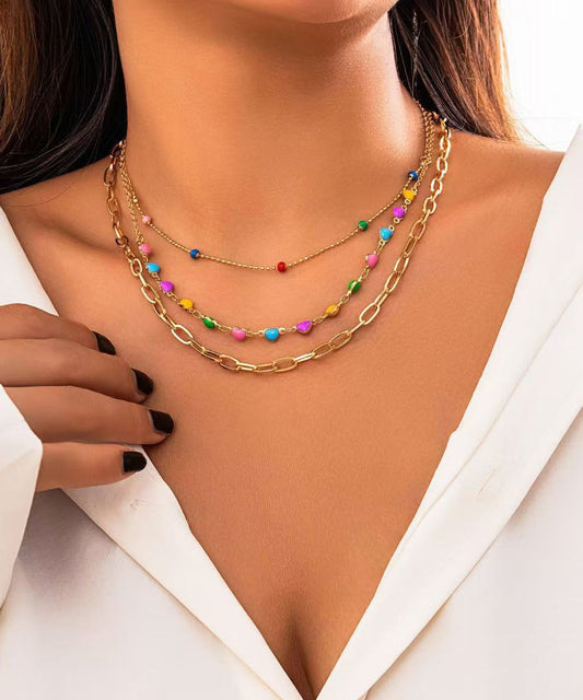 Rainbow Alloy Beading Broken Silver Love Three Piece Set Princess Necklace Rg014