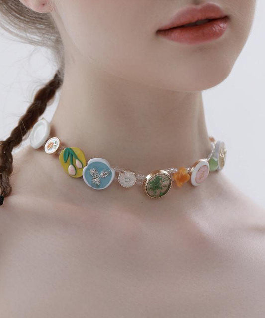 Rainbow Alloy Beading Button Princess Necklace Yd036