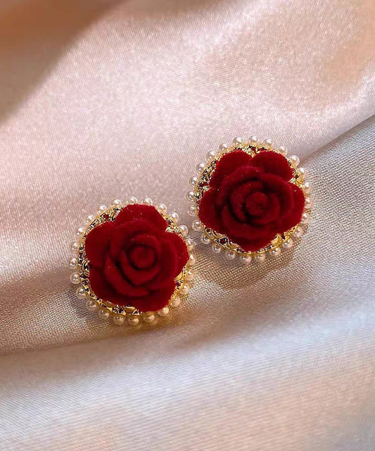 Red Copper Alloy Pile Coating Stud Earrings