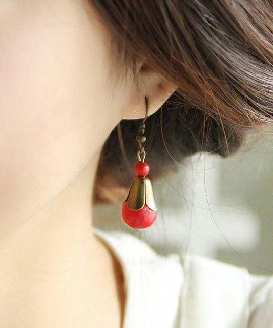 Red Turquoise Patchwork Copper Drop Earrings