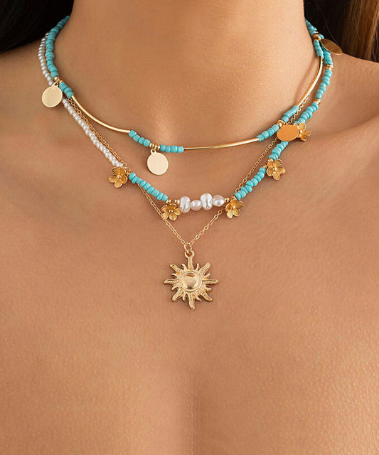Sterling Silver Alloy Beads Planchet Three Piece Se Pendant Necklace Ra027