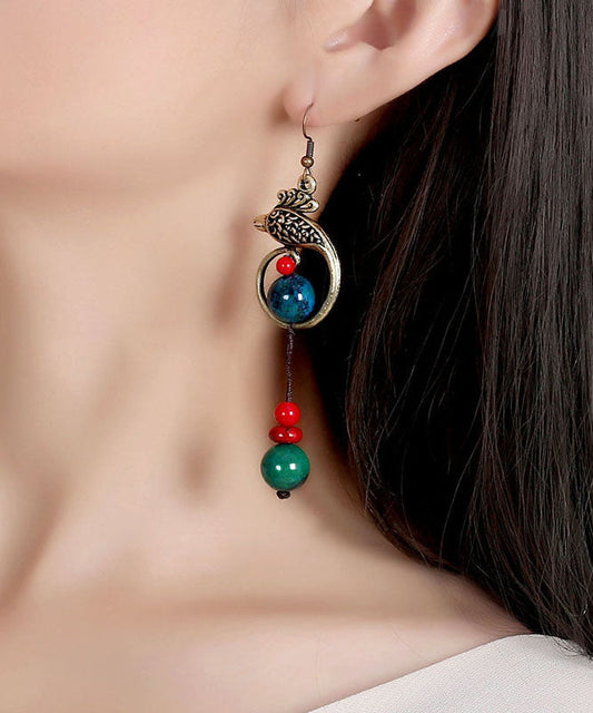 Turquoise Handmade Tassel Metal Drop Earrings