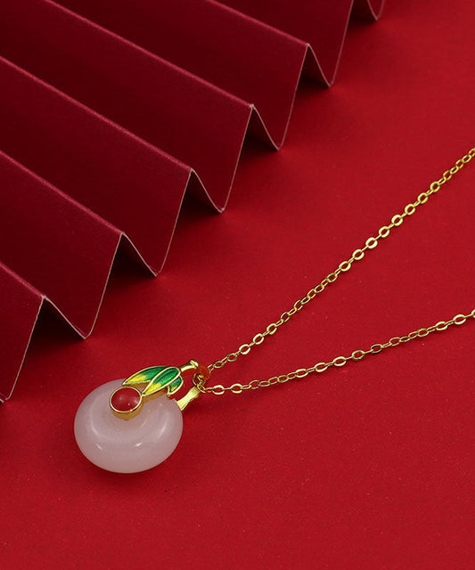 White Sterling Silver Enamel Jade Pendant Necklace Tw1021