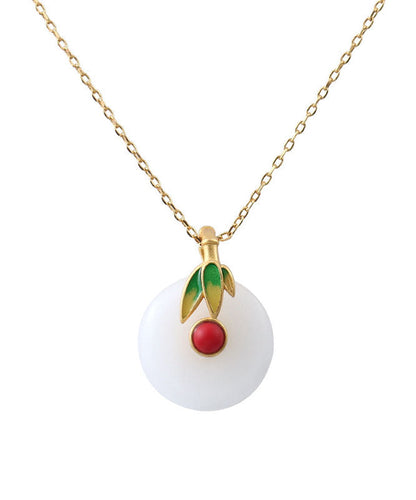 White Sterling Silver Enamel Jade Pendant Necklace Tw1021