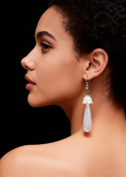 White Water Droplet Pearl Drop Earrings