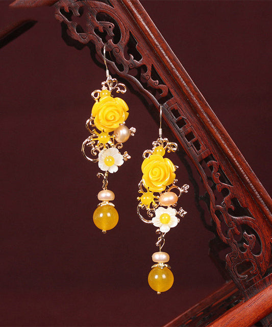 Yellow Crystal Chalcedony Drop Earrings