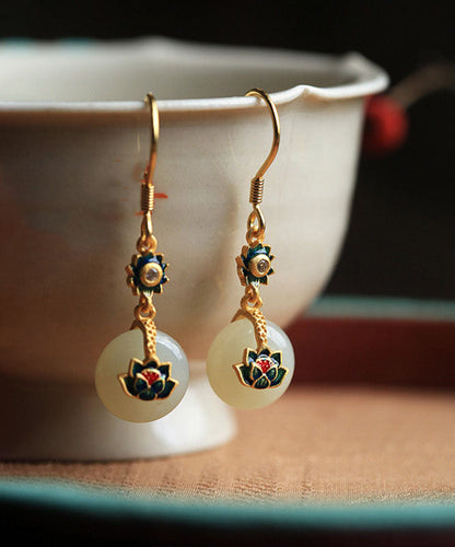 Boutique Blue Sterling Silver Overgilid Pearl Enamel Lotus Drop Earrings Tw1059