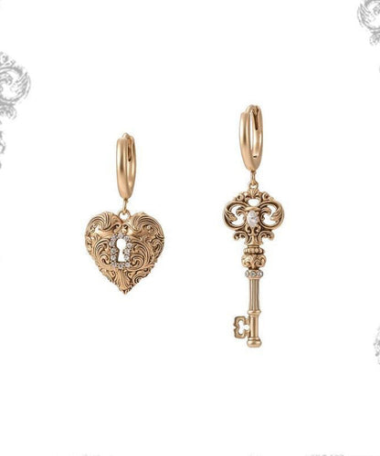 Boutique Gold Copper Alloy Zircon Asymmetrical Key Loverdrop Earrings