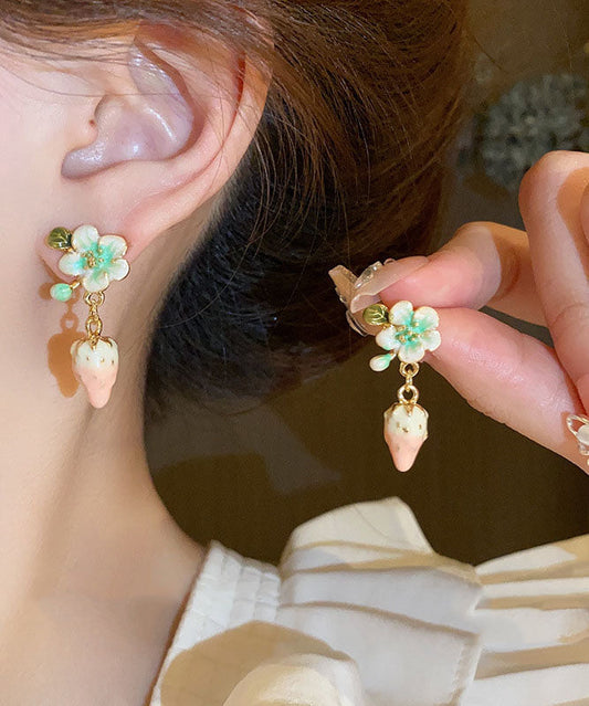 Boutique Pink Alloy Inlaid Oil Drip Strawberry Drop Earrings
