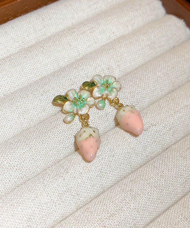 Boutique Pink Alloy Inlaid Oil Drip Strawberry Drop Earrings