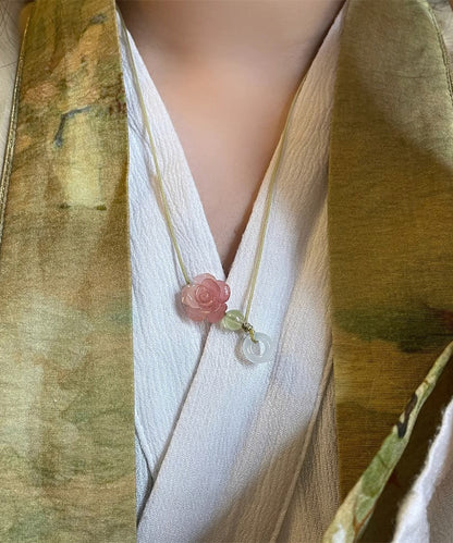 Boutique Pink Hand Woven Jade Lotus Pendant Necklace Gh1084