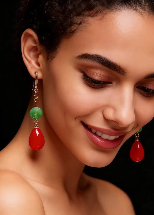 Boutique Red Water Droplet Coral Fine Jade Drop Earrings