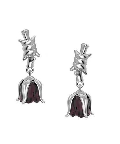 Boutique Silk Sterling Silver Rose Drop Earrings