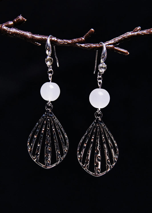 Boutique White Hollow Out Gem Stone Drop Earrings
