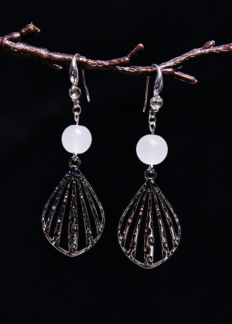 Boutique White Hollow Out Gem Stone Drop Earrings