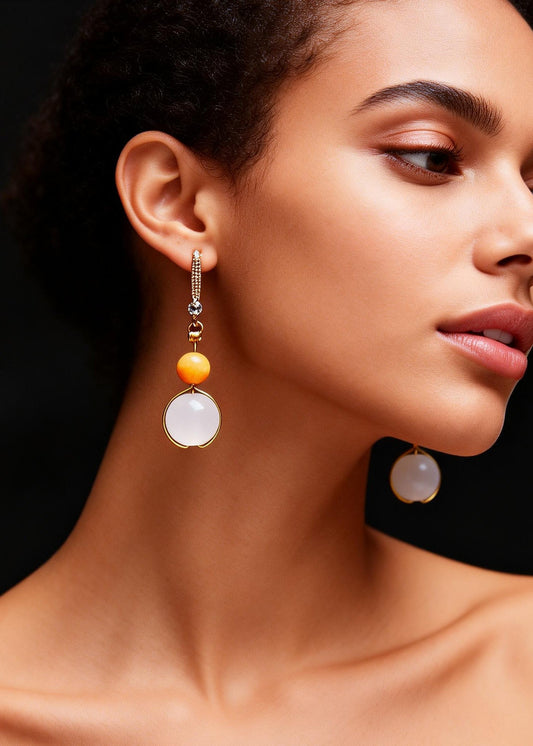 Boutique White Jade Connection Beeswax Drop Earrings