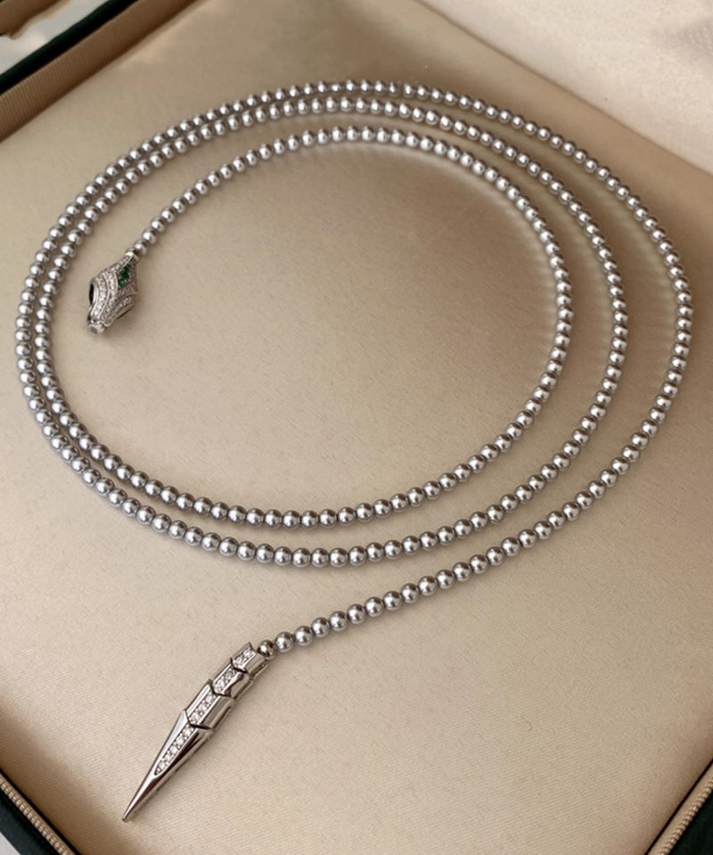 Boutique White Pearl Spirit Snake Zircon Sweater Chain Alloy Necklace